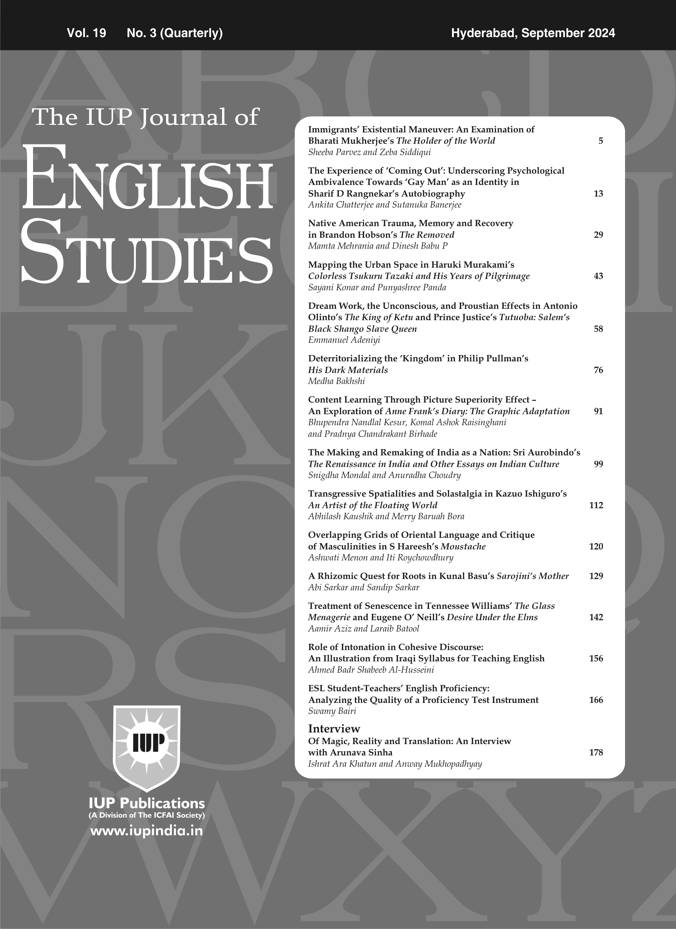 The IUP Journal of English Studies