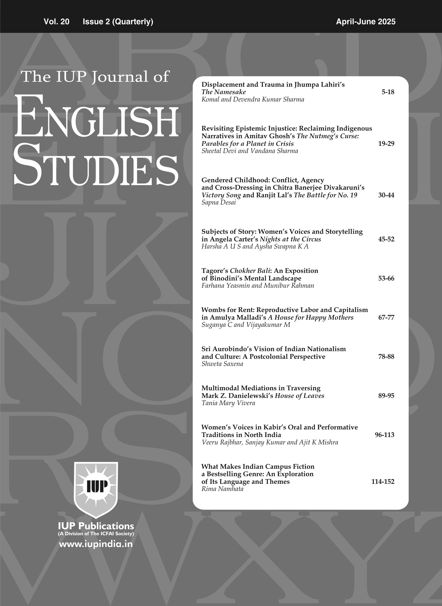 The IUP Journal of English Studies