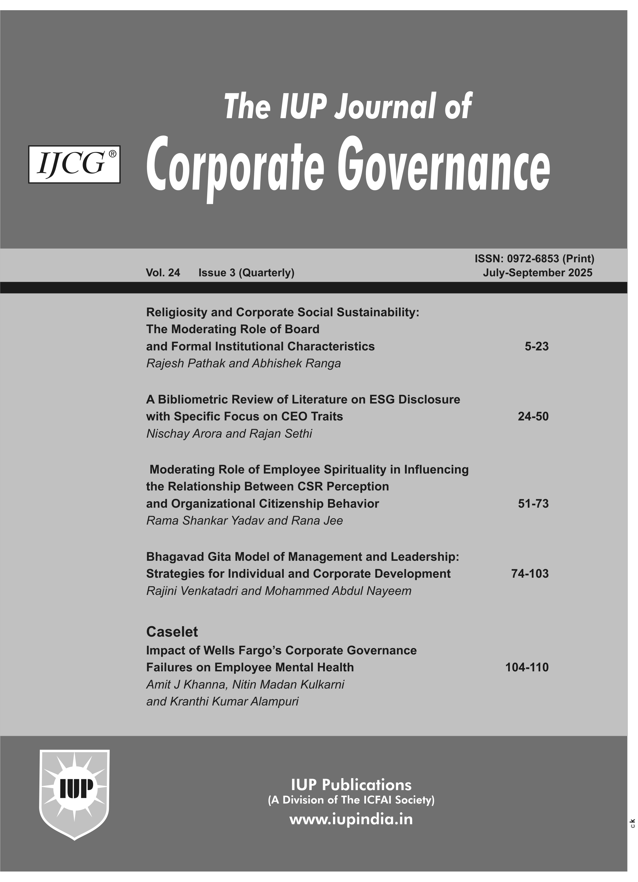 The IUP Journal of Corporate Governance