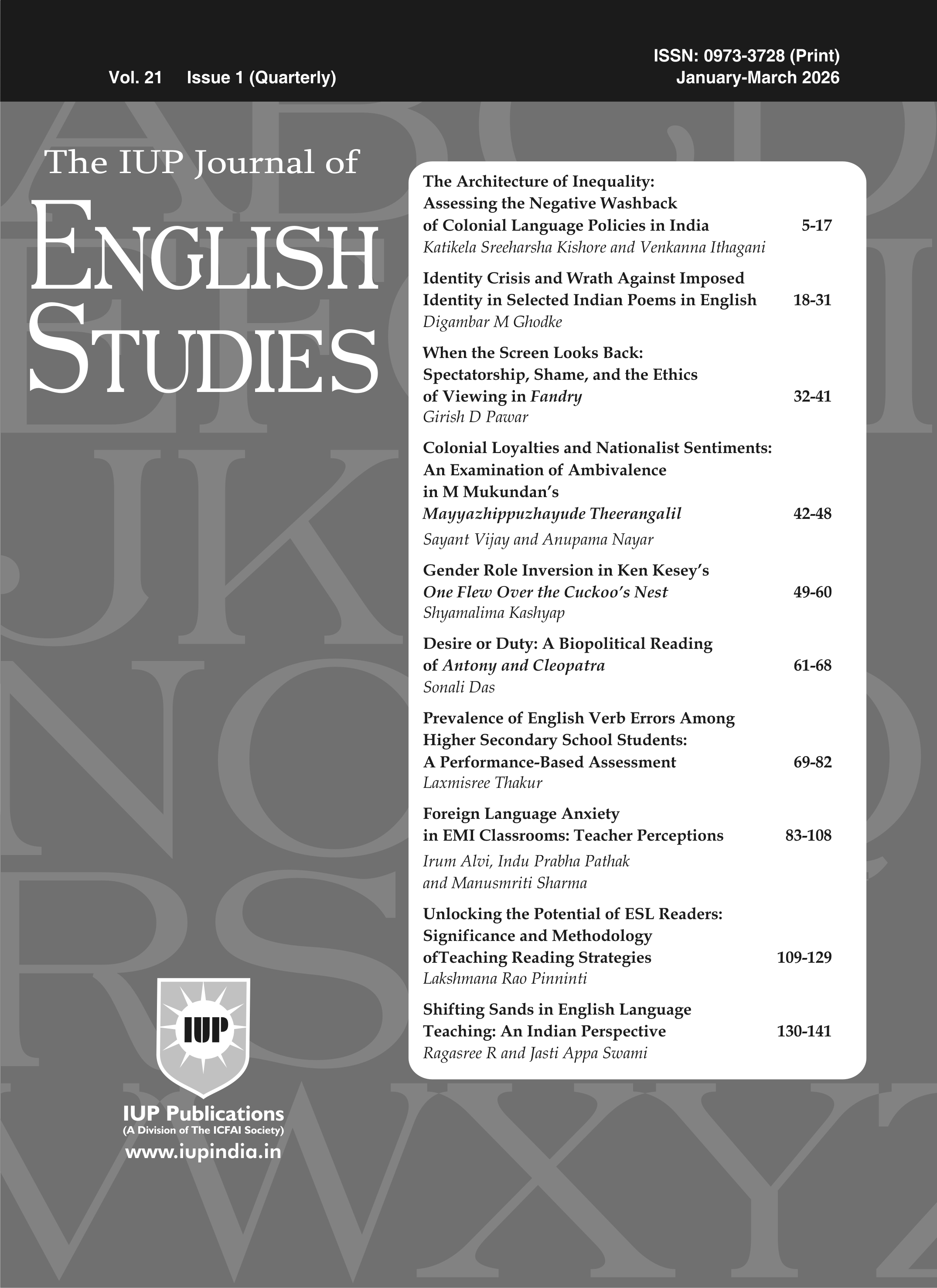 The IUP Journal of English Studies