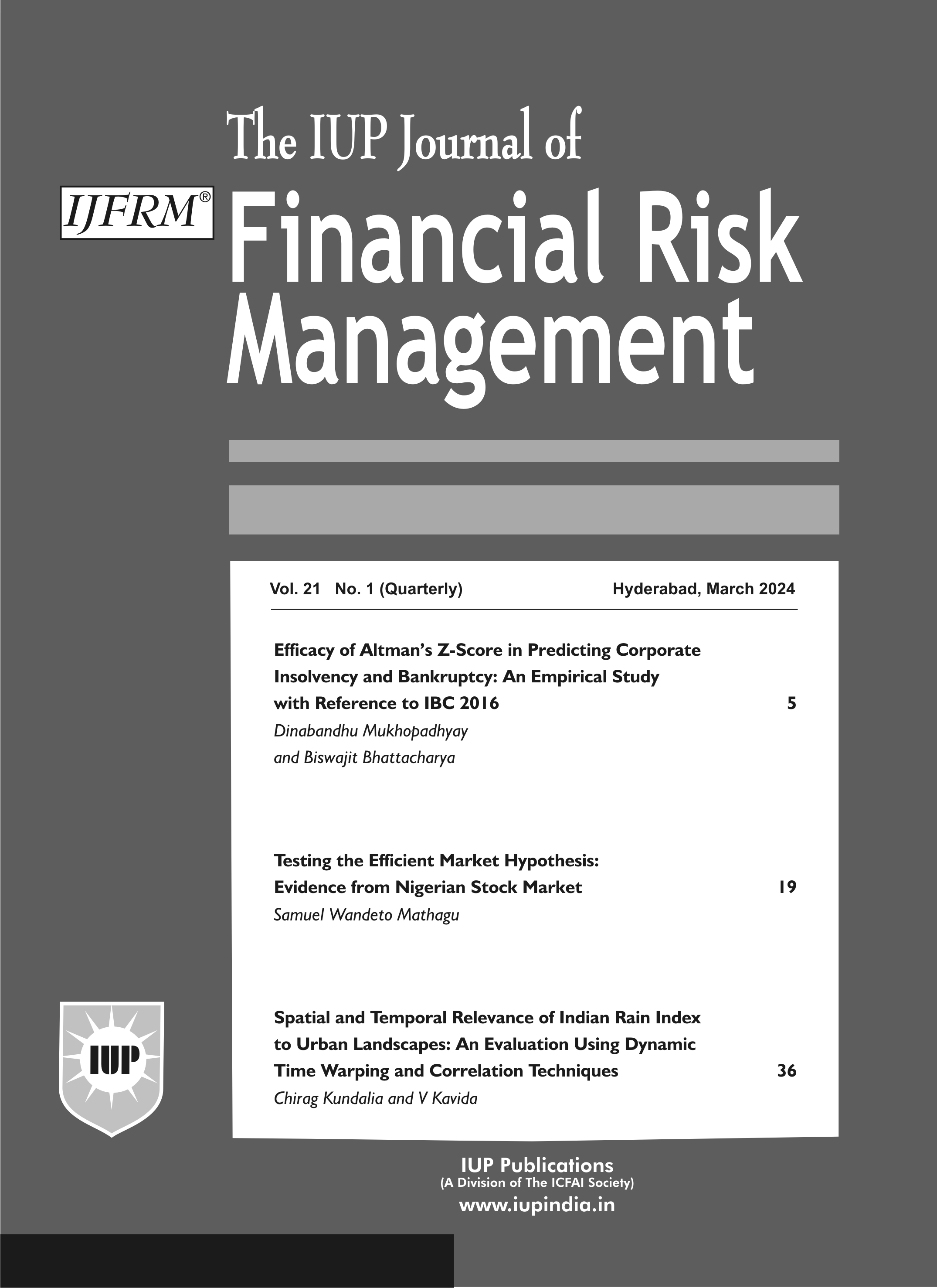 The IUP Journal of Financial Risk Management